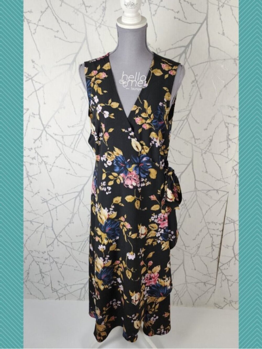 Together Black Colorful Floral Print Long Wrap Dress